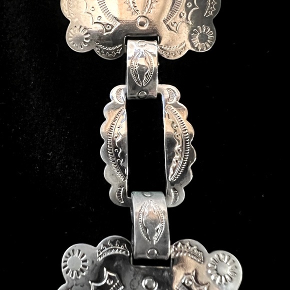 Vintage Navajo Silver Brick Link Hand Stamped Concho belt or necklace. - Picture 3 of 9